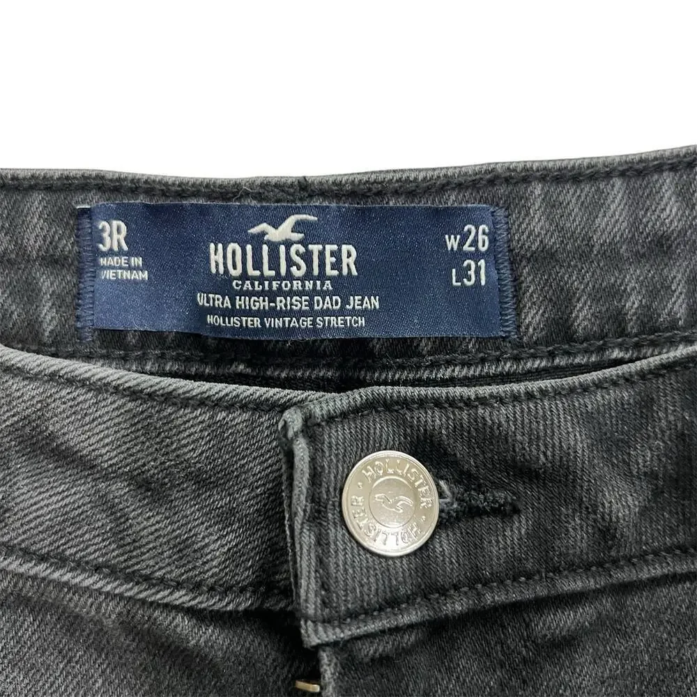 Hollister Ultra High-Rise Dad Jeans Black Straight Leg Thigh Slit Jeans Size 26 - Picture 5 of 7